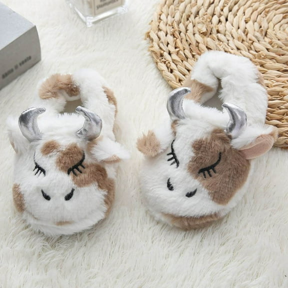 Aayomet Baby Boy Shoes Cotton Slippers Cute Stereoscopic Calf Warm Indoor Non Slip Cotton Slippers (Brown, 12.5 Little Child)