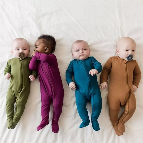 Aayomet Baby Cotton Rompers Footless Pajamas Zipper Long Sleeve Sleeper Jumpsuit Back to Back Romper, 3-6 Months