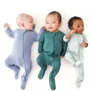 Aayomet Baby Cotton Rompers Footless Pajamas Zipper Long Sleeve Sleeper Jumpsuit Back to Back Romper,Sky Blue 0-3 Months