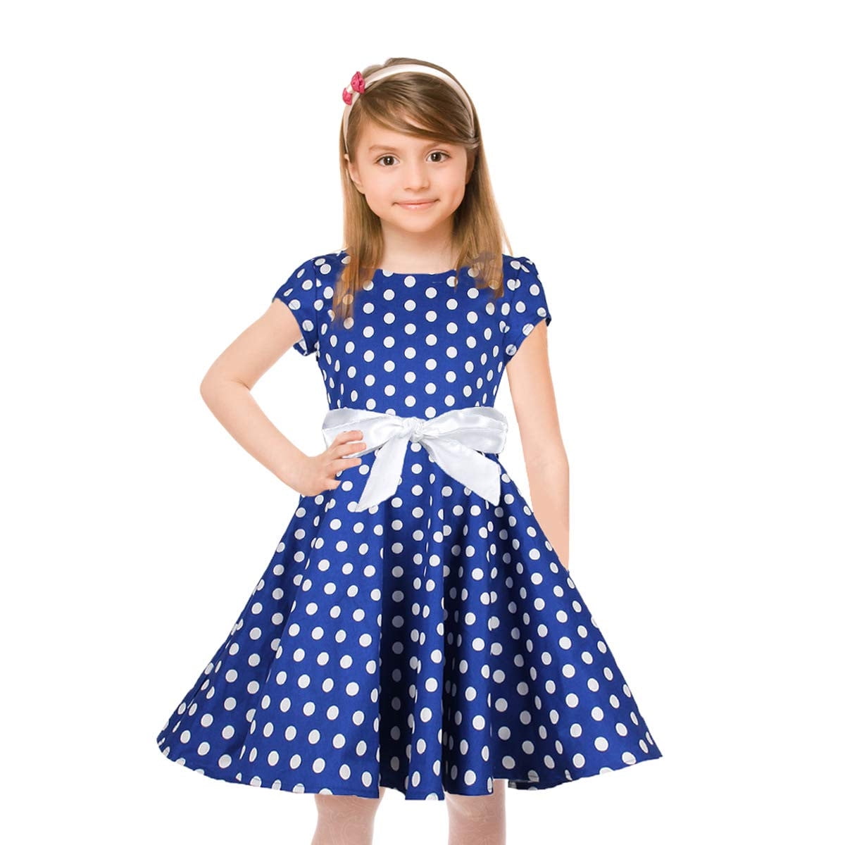 Kid Girl Panda Print Polka dots Mesh Splice Bowknot Design Sleeveless Dress
