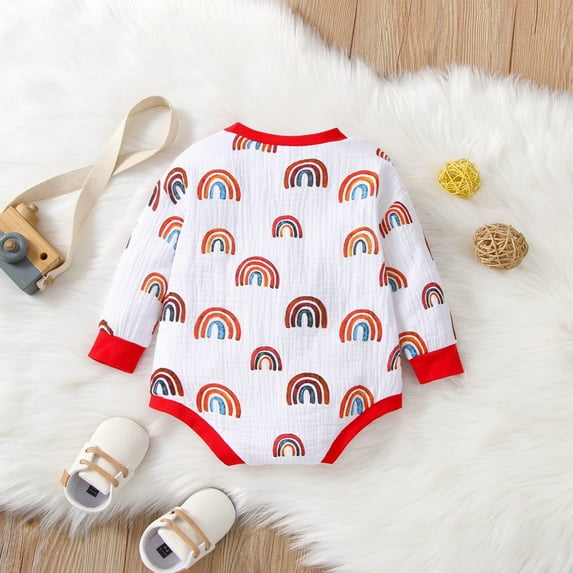 Aayomet Baby Romper Boys Oversized Crewneck Sweatshirts for Baby Girls Boys Graphic Puff Long Sleeve Romper Jumpsuit Fall Winter Clothes,Red 18-24 Months