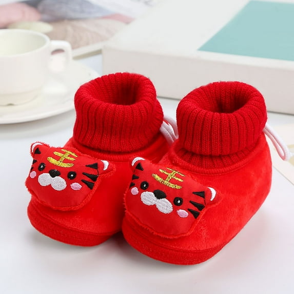 Aayomet Baby Slippers for Boys and Girls Floor Shoes Non Slip Plush Warm and Comfortable Elastic Cartoon Tiger (C, 4 )