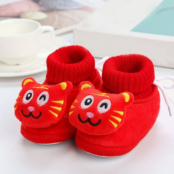 Aayomet Baby Slippers for Boys and Girls Floor Shoes Non Slip Plush Warm and Comfortable Elastic Cartoon Tiger (E, 5.5 )