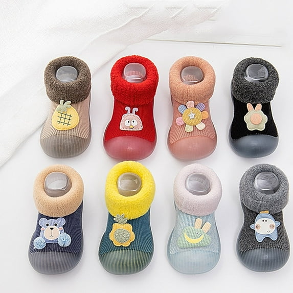 Aayomet Baby Sock Shoes Cartoon Warm House Slippers for Lined Winter Indoor Shoes (Khaki, 9 Toddler)