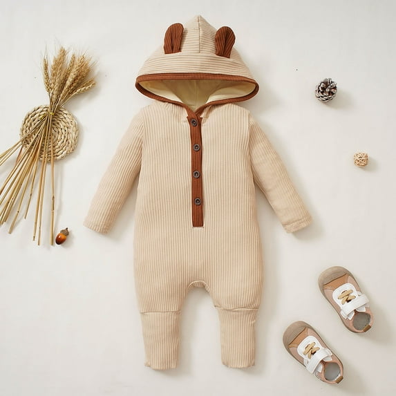 Aayomet Baby Winter Romper Baby Girl Boy Clothes Pumpkin Romper Sweatshirt Onesie Long Sleeve Bodysuit Top Fall Winter Outfit,Beige 0-3 Months