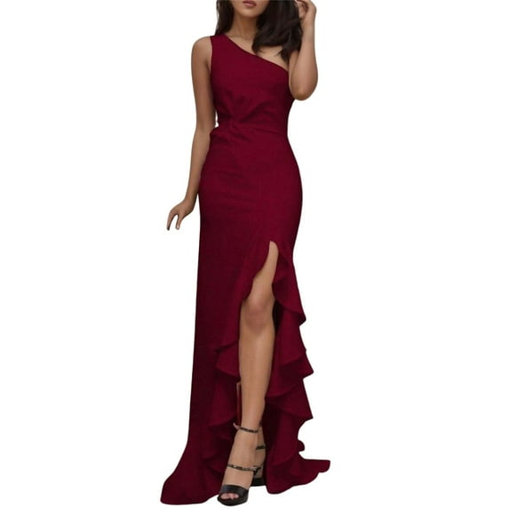 Aayomet Ball Dresses for Women V Neck Sleeveless Bridesmaid Dress Wedding Party Gown,Red S