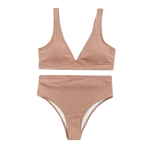 Aayomet Bathing Suit For Women Swimsuit Two Hight High Waist Bikini Piece Women Cut Up Set Push Striped Swimwears Tankinis,Beige L