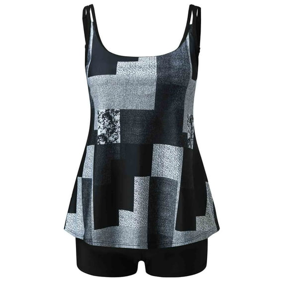 Aayomet Bathing Suit Plus Size Double Straps Sky Blue Geometric Print Top Swimsuits For Women Two Piece Bathing Suits Long Torso,Gray M