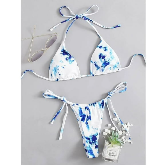 Aayomet Bathing Suit Three Point Bikini Female Swimsuit Split Print Ladies Tie Dye Swimwears Tankinis Set,White S