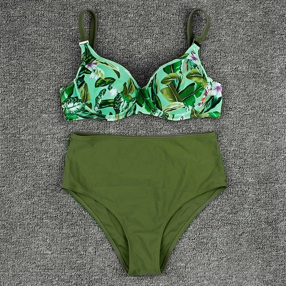 Aayomet Bathing Suit Tops For Women Print Padded Hight Swimsuit Set Women Bikini Swimwear Push Up Fashion Waist Swimwears,Green M