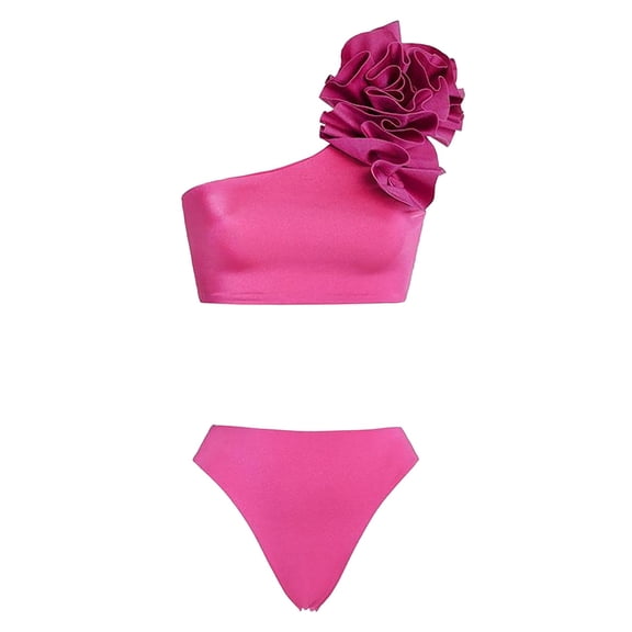 Aayomet Bathing Suit Women's One Shoulder Large Three Flower Solid Color High Waist Split Swimsuit,Hot Pink L