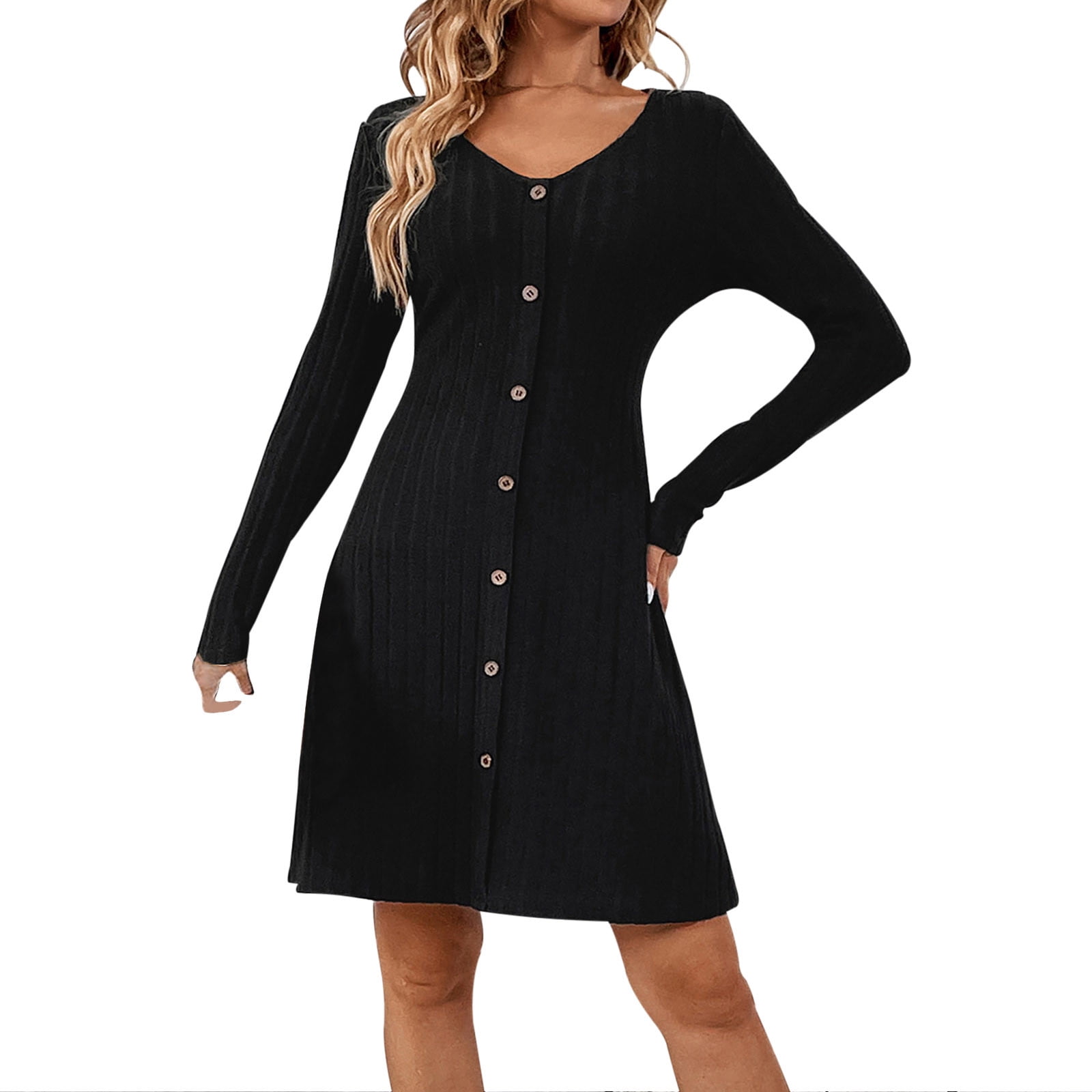 OFEEFAN Women's Sweater Dress - Fall Winter Long Sleeve Crewneck Bodycon Fleece Pullover Dress