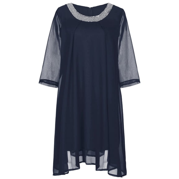Aayomet Beach Dresses For Women Large Women's Medium Sleeve Chiffon Dress Beaded Collar Dress,Navy M