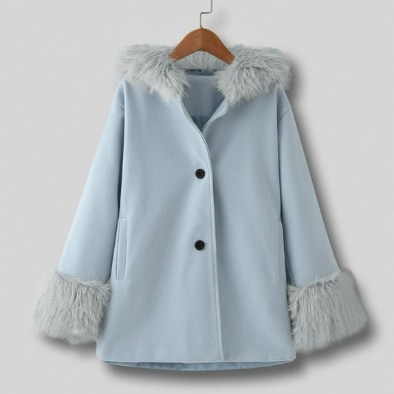 Aayomet Big Girls Winter Coats Girl's Waterproof Ski Snow Jacket Windproof Winter Jacket with Hood,Light Blue 3-4 Years