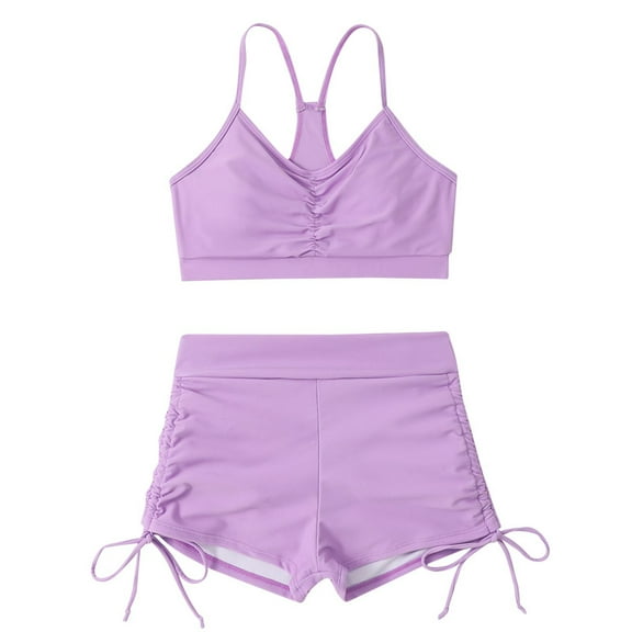 Aayomet Bikini Sets For Women Women Vintage Swimsuit Two Piece Retro Ruched High Waist Print Bikini Set Sunflower Print Overlay,Purple XL