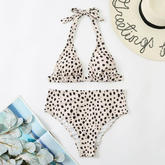 Aayomet Bikini Sets For Women Women's Print High Waist Bikini Neck Swimsuit,D M