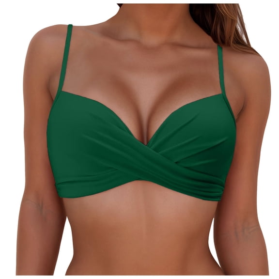 Aayomet Bikini Tops for Women Push Up Swimsuit Top Lace Up Padded Bathing Suit Tops Twist Bikini Tops Only（Green, S)