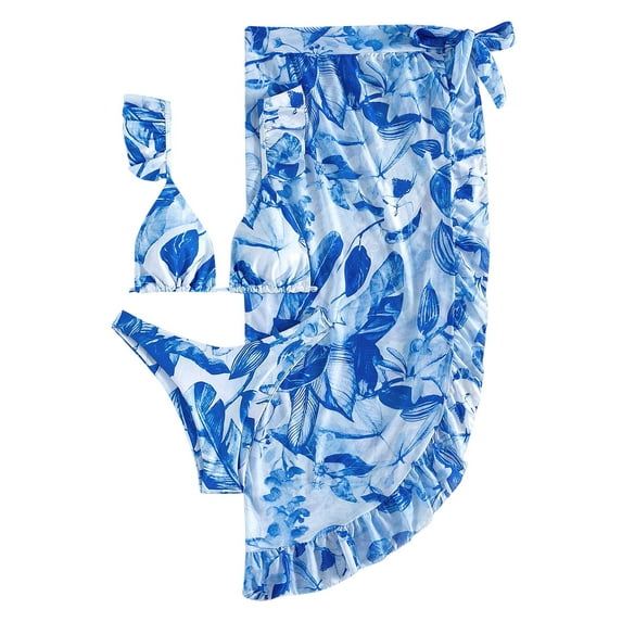 Aayomet Bikinis For Women 3pack Ladies Strap Print Skirt Ruffle Swimsuit Bikini Three-Piece Women Swimwear Beach,Blue M