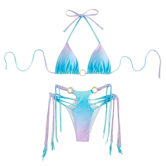 Aayomet Bikinis For Women Women High Waist Bikini Push Up Bikinis Print Swimsuit Female Beachwear Swimwear,Blue L