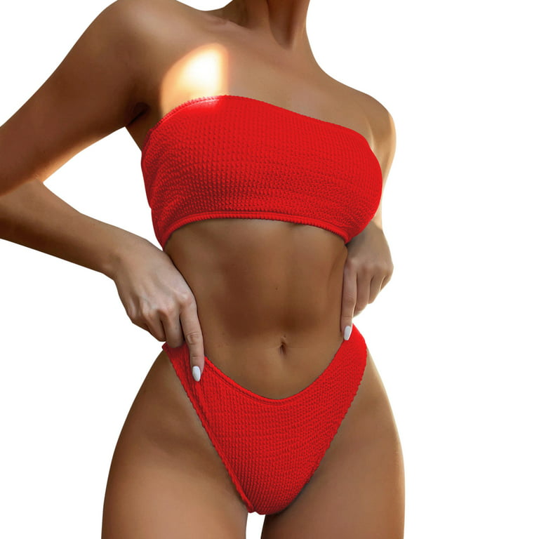 Aayomet Women Strap Coral Red Set Swimsuits With Shorts Strappy Bathing  Suits Two Piece Supportive Bikini Tops by Cup Size,Pink L 