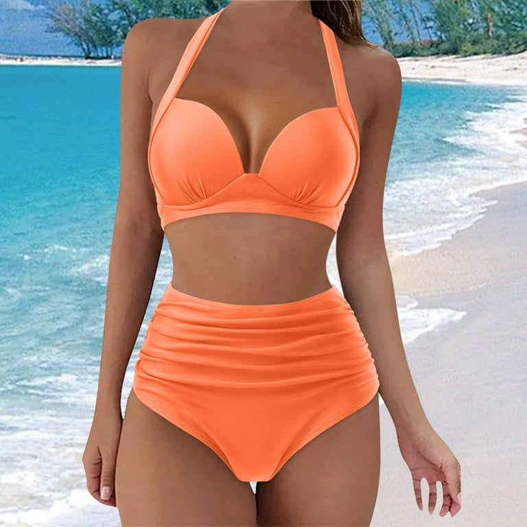 Aayomet Bikinis for Women 2023 Bikini for Women Cutout Underboob Top with  High Cut Cheeky Bottom Bathing Suit,Orange XXL 