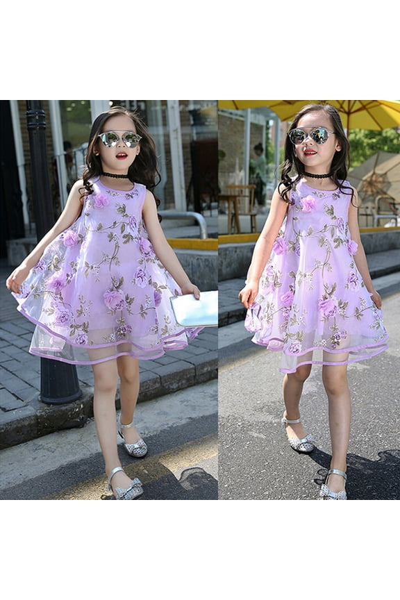 Birthday Dress Little Girls Sleeveless Denim Princess Dresses Casual Bowknot Front One-Piece Tutu Sundress Skirt,Purple 10-11 Years