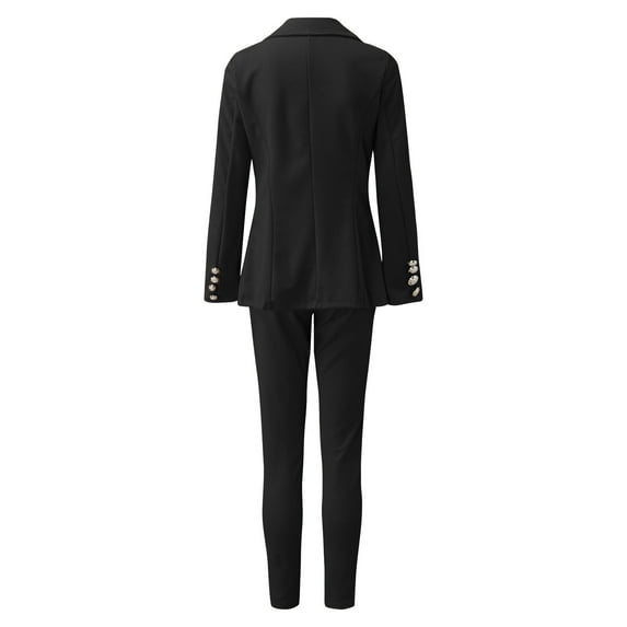 Aayomet Blazer Jackets for Women Suit Set Elegant Long Sleeve Business Office Set Cardigan formal Blouse Pants Button (Black, S)