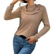 Aayomet Blouses for Women Casual Fall Scoop Neck Long Sleeve Shirts Fitted Tops,Khaki L