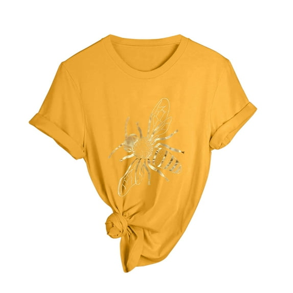 Aayomet Blouses for Women Fashion 2023 Women's Heart Print T Shirts Summer Funny Short Sleeve Tops for Teen Girl,Yellow L