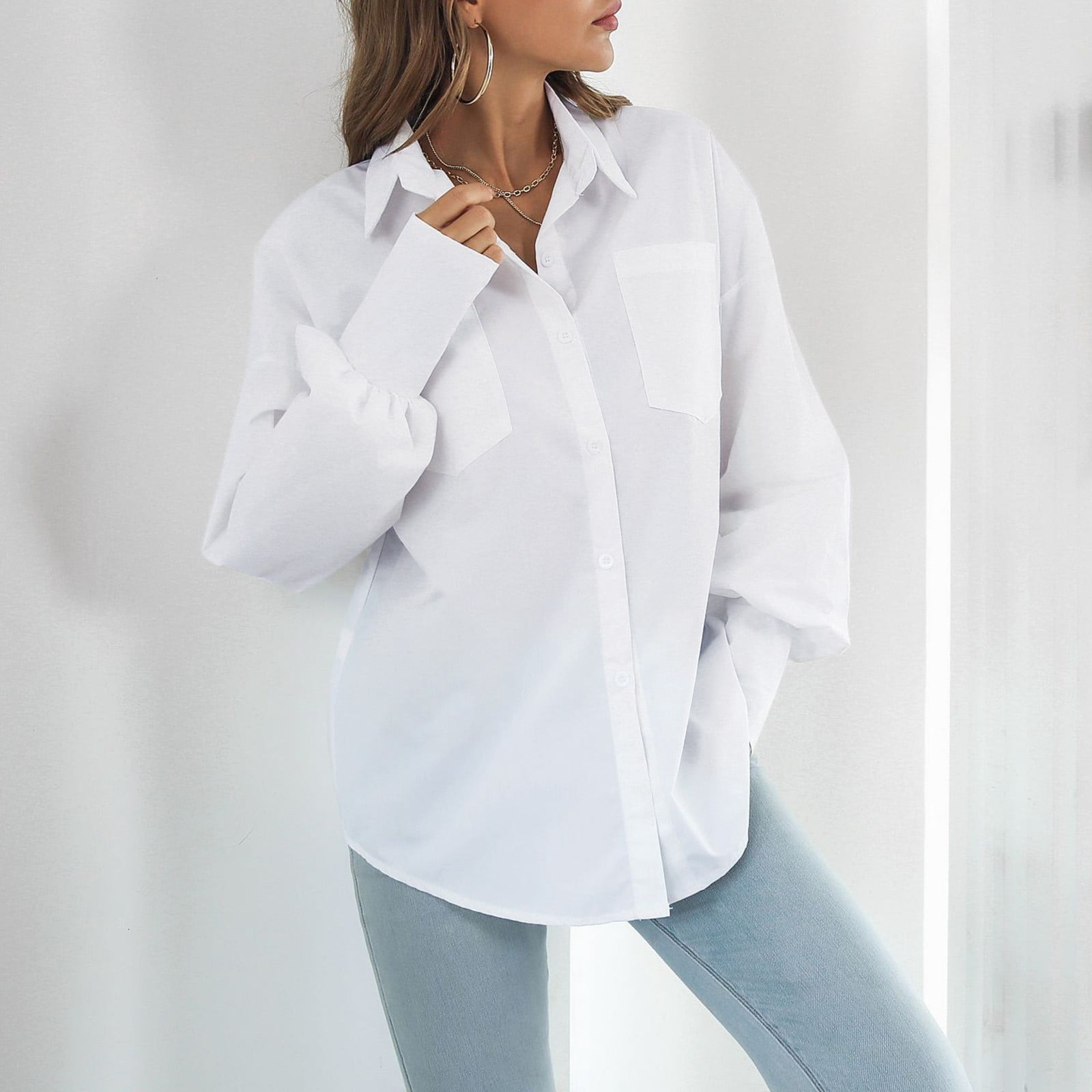 Aayomet Blouses for Women Tops Casual Long Sleeve Loose Fit Button Down Shirts Simple Shirt