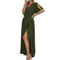 thumbnail image 1 of Aayomet Bodycon Dresses For Women Women's Short Sleeved V Neck Slit Slim Dress Summer Dress,Green XXL, 1 of 4
