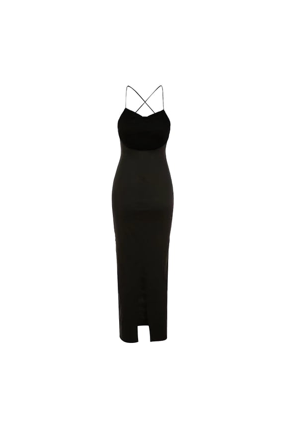 Bodycon Dresses for Women Women's Halter Fashion Slim Solid Color Open Tight Dress,Black S