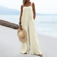 thumbnail image 1 of Aayomet Bodycon Jumpsuit For Women Casual Pocket Women Romper Strap Solid Playsuit Button Long Jumpsuit Women's Jumpsuit,Beige S, 1 of 5