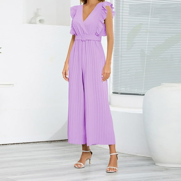 Aayomet Bodycon Jumpsuit For Women Women'S Jumpsuit Slim Temperament Jumpsuit High Waist Sleeveless Leaf V Neck Pleated,E L