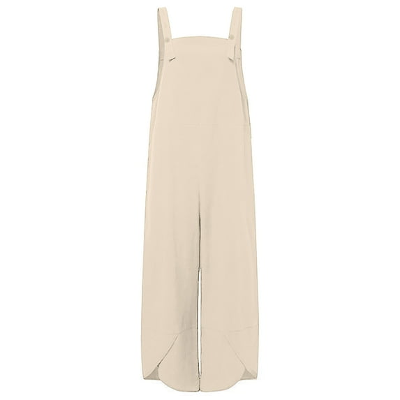 Aayomet Bodysuit For Women Jumpsuit Women Summer Sleeveless Cotton Linen Black Bib Overalls Baggy Capri Jumpsuits With Pockets,Beige XXL