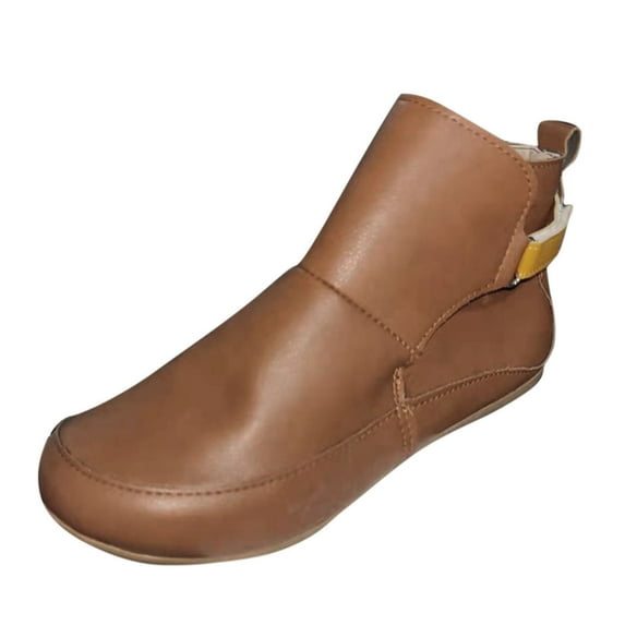 Aayomet Boots For Women，Red Boots For Women Pure Loop Leather Casual Color Ankle Fashion Flat Hook Boots Women's Combat Boots