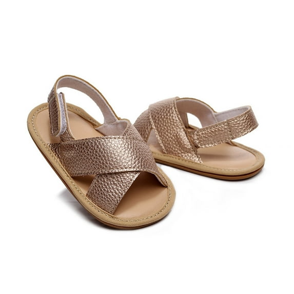 Aayomet Boys Girls Open Toe Solid Shoes First Walkers Shoes Summer Toddler Flat Sandals Simple Sandal,Gold 6
