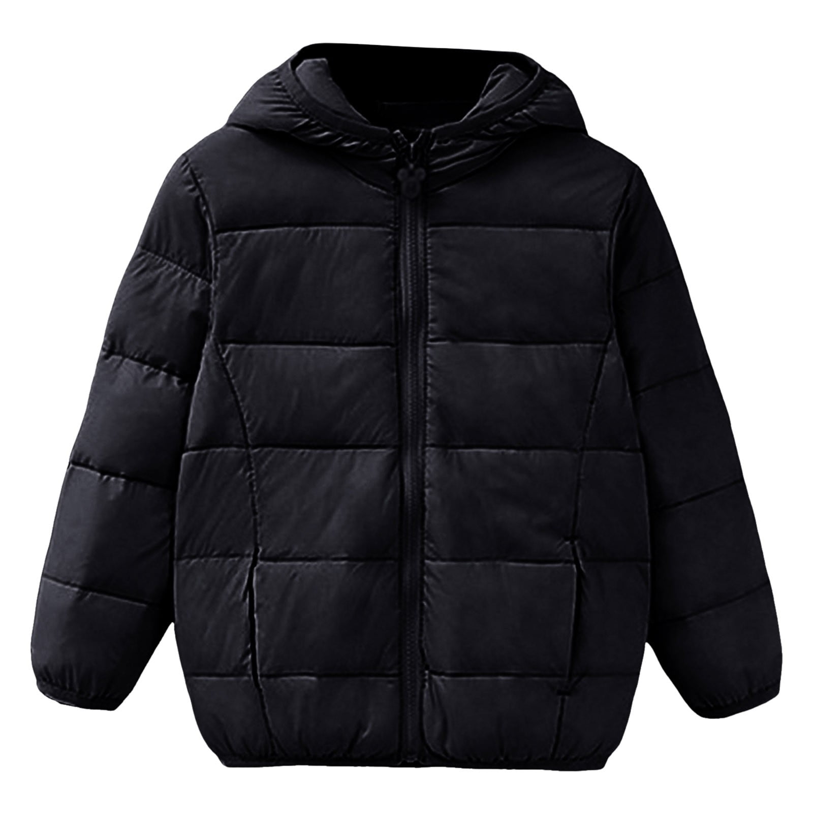 Aayomet Boys' Hooded Puffer Jacket Water Resistant Warm Winter Coat Soft Fleece Lined Outerwear Jacket (Black, 6-7 Years)