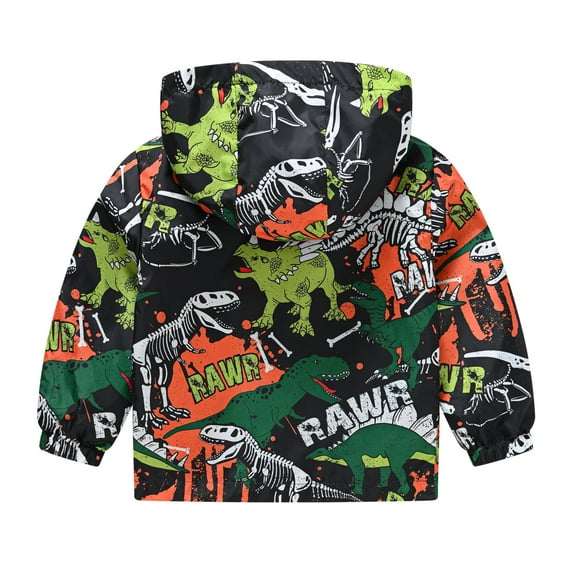 Aayomet Boys Winter Coat Big Kids Boys Hoodies Coat Winter Thicken Cartoon Dinosaur Print Hooded Jacket Windproof Outwear 3-14 Years,Orange 3-4 Years
