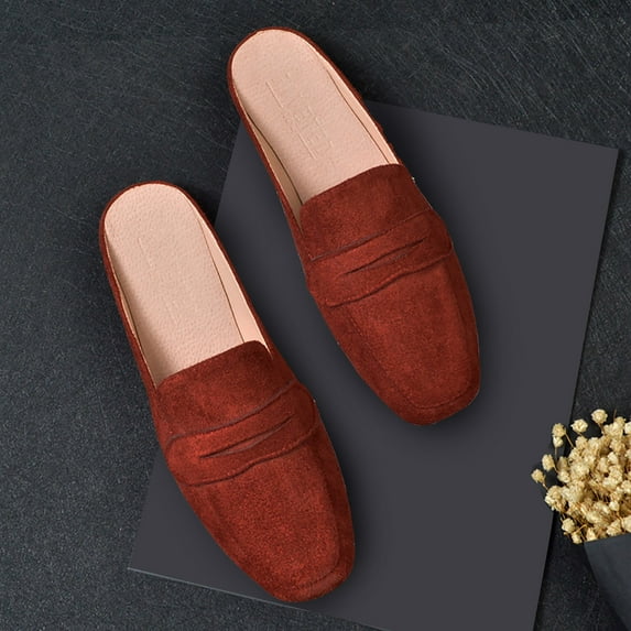 Aayomet Business Casual Work Shoes for Women Women's Spring And Summer New Flat Half Slippers Solid Color Suede Casual Shoes, 8.5