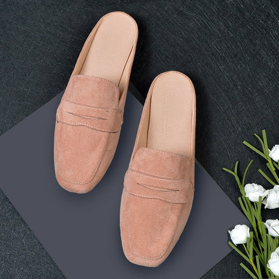 Aayomet Business Casual Work Shoes for Women Women's Spring And Summer New Flat Half Slippers Solid Color Suede Casual Shoes,Red 8.5