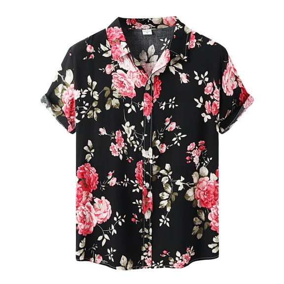 Aayomet Button Down Shirt Men Men's Casual Fashion Shirt Tops Hawaii Floral White T Shirts for Men Big And Tall Black,M