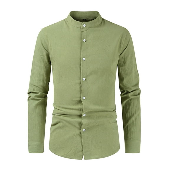 Aayomet Button Up Shirt Men Color Shirt Long Sleeve Half Cover Button Collarless Top (Mint Green, XL)