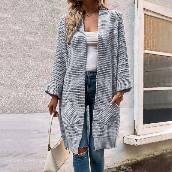 Aayomet Cardigan For Women Dressy Women's Lightweight Open Front Cardigans 3/4 Sleeve Casual Soft Drape Fall Cardigan,Gray S-XXL