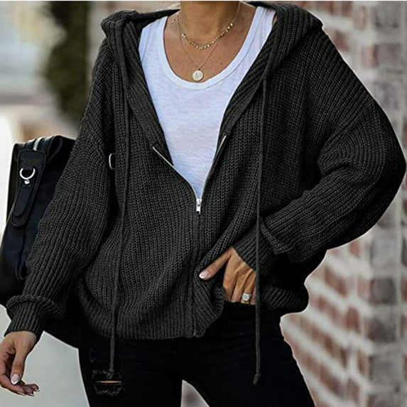 Aayomet Cardigan For Women Plus Size Women's Long Puff Sleeve V Neck Knit Cardigan Button Down Casual Sweater Coat,Black S-XXL