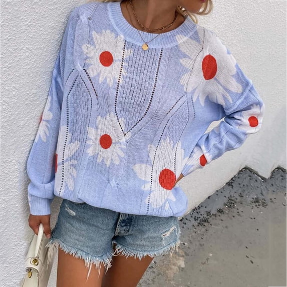 Aayomet Cardigan Sweaters For Women Women's Crew Neck Long Sleeve Sweaters Color Block Knit Sweater Cozy,Purple S-XXL