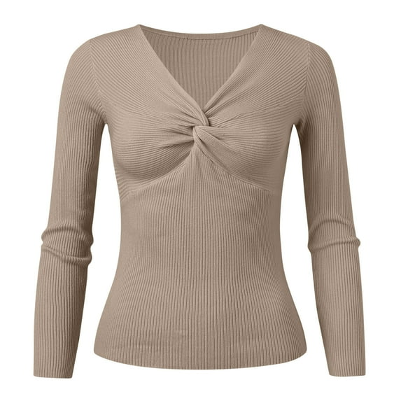 Aayomet Cardigan Sweaters For Women Lightweight Women’s Long Sleeve Cross Wrap V Neck Knit Sweater Off Shoulder Backless Casual Solid Pullover Tops,Khaki XL