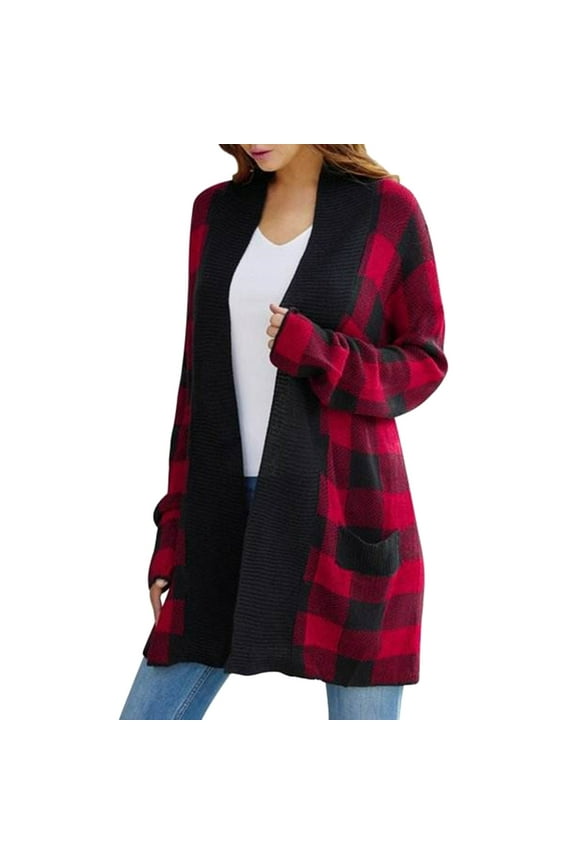 Cardigan for Women 2023 Women's Long Sleeves Open Front Leopard Print Knitted Sweater Cardigan Coat Outwear,Red S-XXL