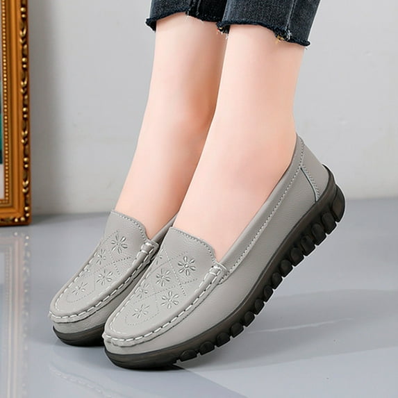 Aayomet Casual Dress Shoes for Women for Work New Cowhide Mother Shoes Breathable Soft Bottom Female Large Yards Of Shoes Flat,Gray 8.5