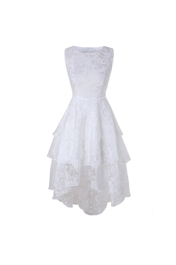Casual Dresses For Women 2023 Women's Floral Lace Mesh Bridesmaid Dress Hi-Lo Swing Party Dress,White 3XL